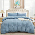 AveLom Grayish Blue Duvet Cover Cal King, 3 Pieces, Seersucker Striped Soft by AveLom