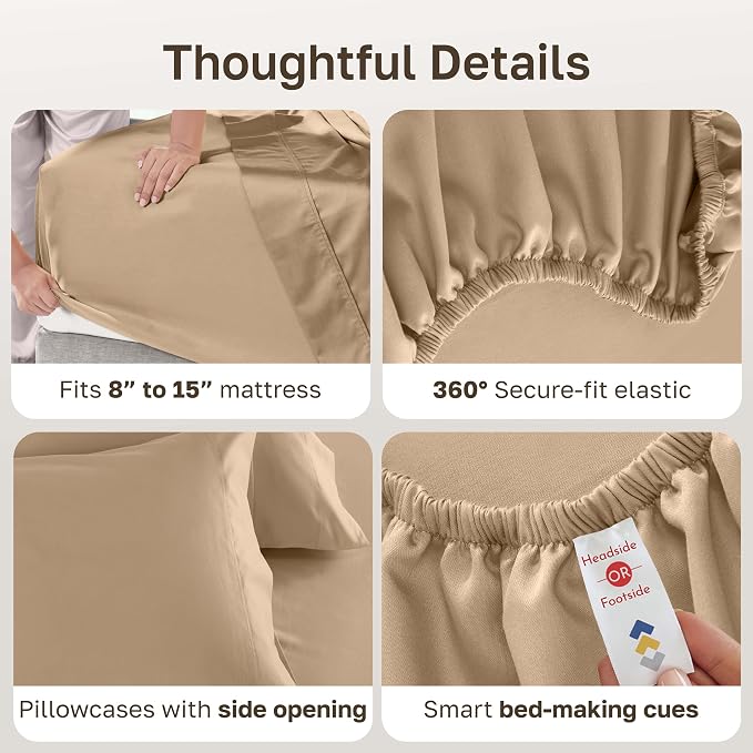 California Design Den 100% Cotton Split King Sheets, 600 Thread Count Sateen - Image 6