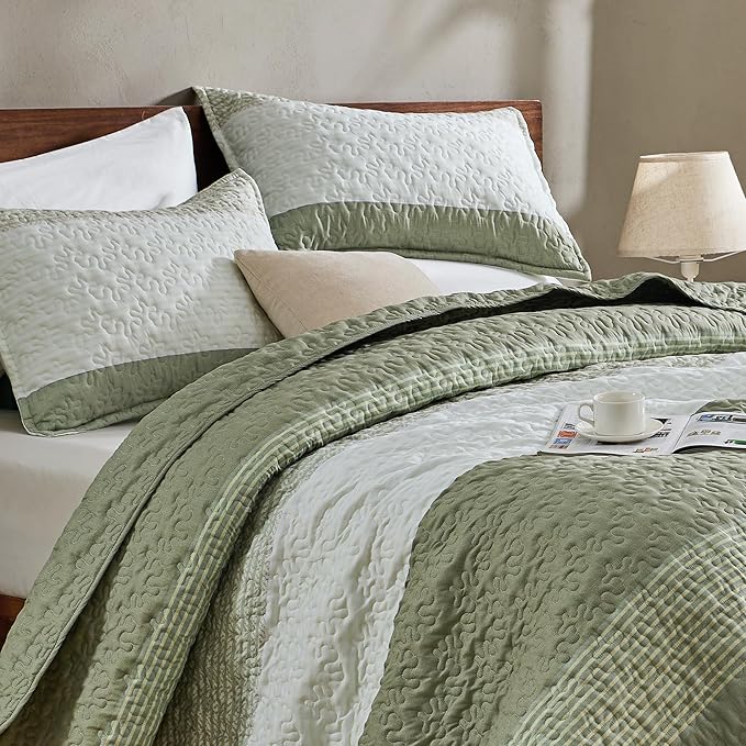 Andency King Size Quilt Set Weat Green, 3 Pieces Summer Ultra Soft Lightweight - Image 9