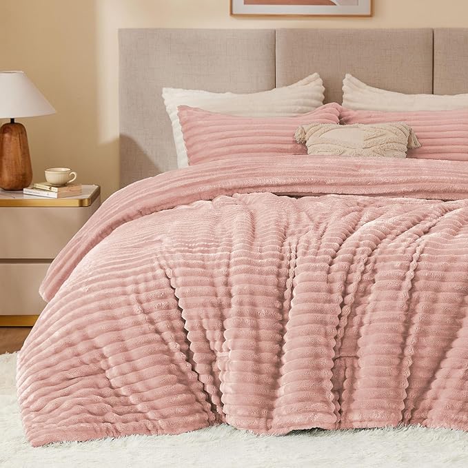 BEDELITE Fleece Twin Comforter Set -Super Soft & Warm Fluffy Dusty Pink Bedding by BEDELITE