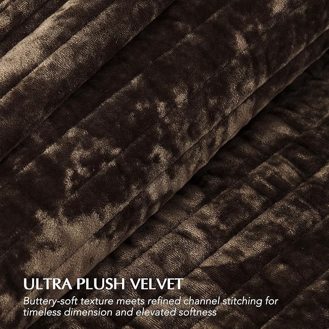 EVERGRACE Velvet Quilt Set Queen Size, Luxurious Soft Striped Channel Bedding - Image 5