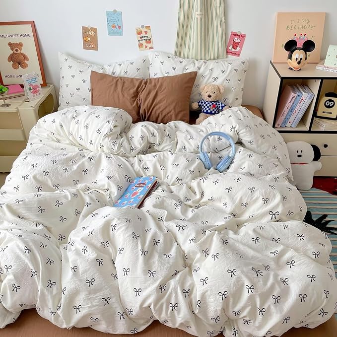 mixinni Vintage Bowknot Pattern Duvet Cover Set - Image 3