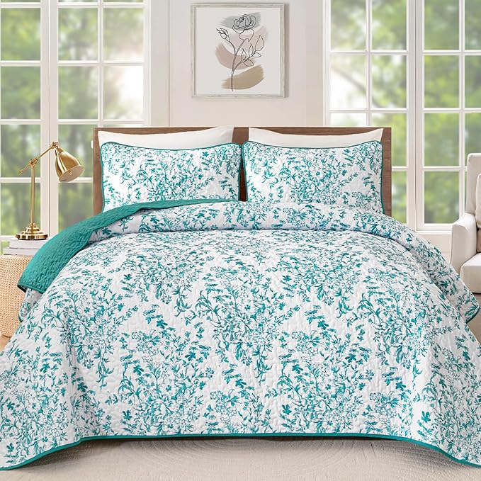 WONGS BEDDING Quilt Queen Size, Teal Quilt Bedding Set by WONGSBEDDING