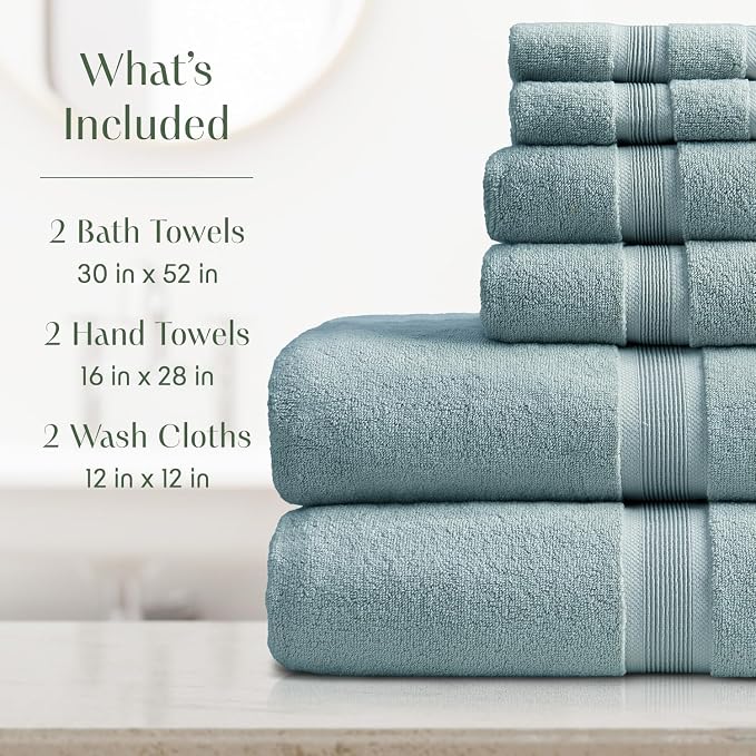 Springtree Home Luxury Bamboo Rayon Bath Towel Set 6 Piece Set | 35% Bamboo - Image 2