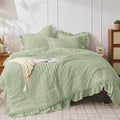 JOLLYVOGUE Sage Green Queen Comforter Set, 3 Pieces Seersucker Comforters Queen by JOLLYVOGUE