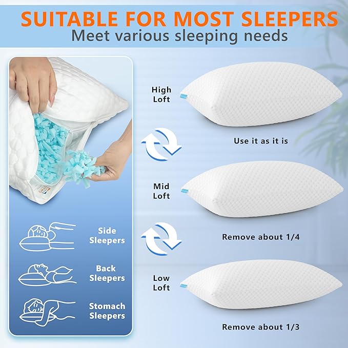 UYWO Cooling Memory Foam Pillows Firm and Soft, Queen Size 1 Pack, Original - Image 6