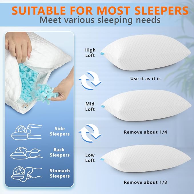 UYWO Cooling Pillows Queen Size Set of 2, Memory Foam Pillows - Image 6