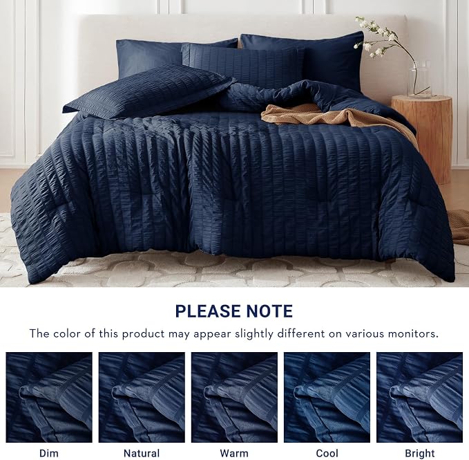 MUXHOMO 7 Pieces King Comforter Set, Seersucker Bed in a Bag King Size - Image 5