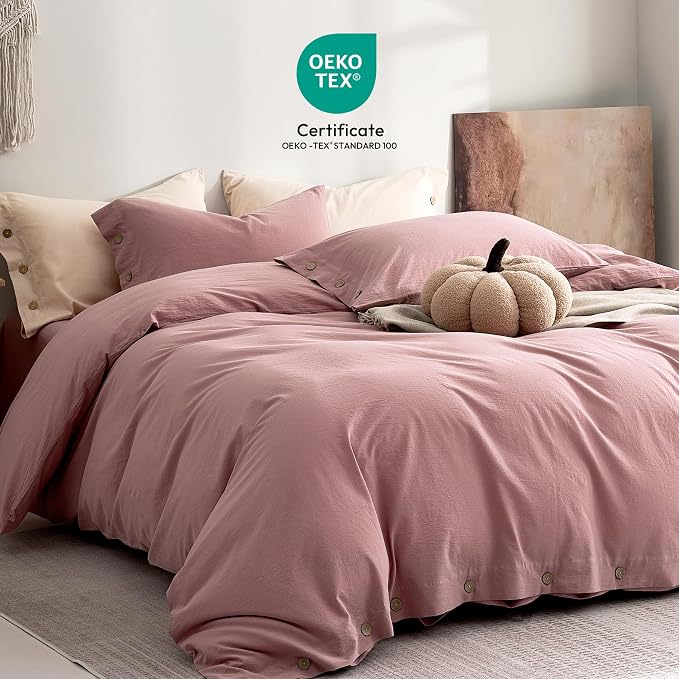 JELLYMONI 100% Washed Cotton Duvet Cover Queen – Soft, Breathable Linen-Look - Image 2