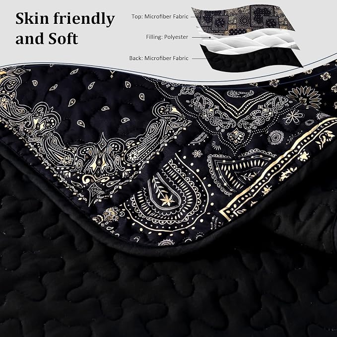 Cottolester Boho Patchwork Quilt Set King Size, Paisley Floral Bedding Set Soft - Image 5