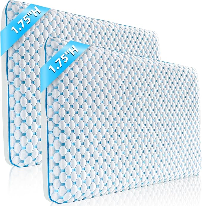 Stomach Sleeping Pillow for Stomach Sleeper, Flat Pillows for Sleeping Thin by IWACOOL