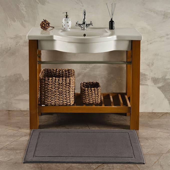 Hawmam Linen Cool Grey Bath Mats, 21 x 34 inches, Banded Design, Highly - Image 2