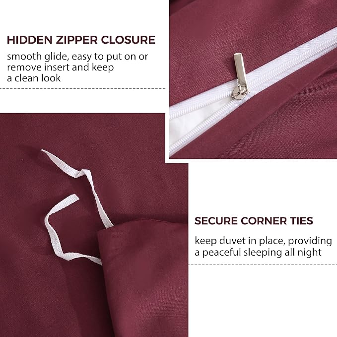 JSD Burgundy Duvet Cover Set Twin Size, 2 Piece Microfiber Kids Duvet Cover - Image 3