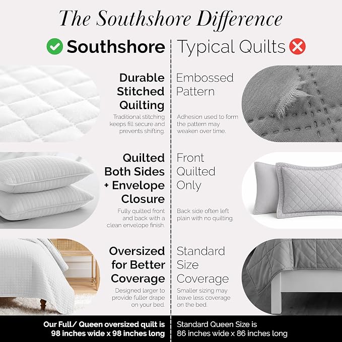 Southshore Fine Living, Inc. White Queen Quilt Bedding Set, Dual Fit Luxury - Image 5