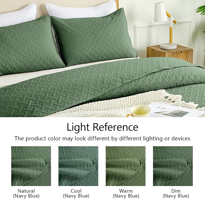 FLYMME King Size Quilt Bedding Set Olive Green Lightweight Bedspreads - Image 5