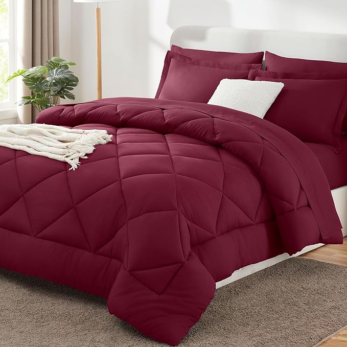 CozyLux Queen Comforter Set Burgundy by CozyLux