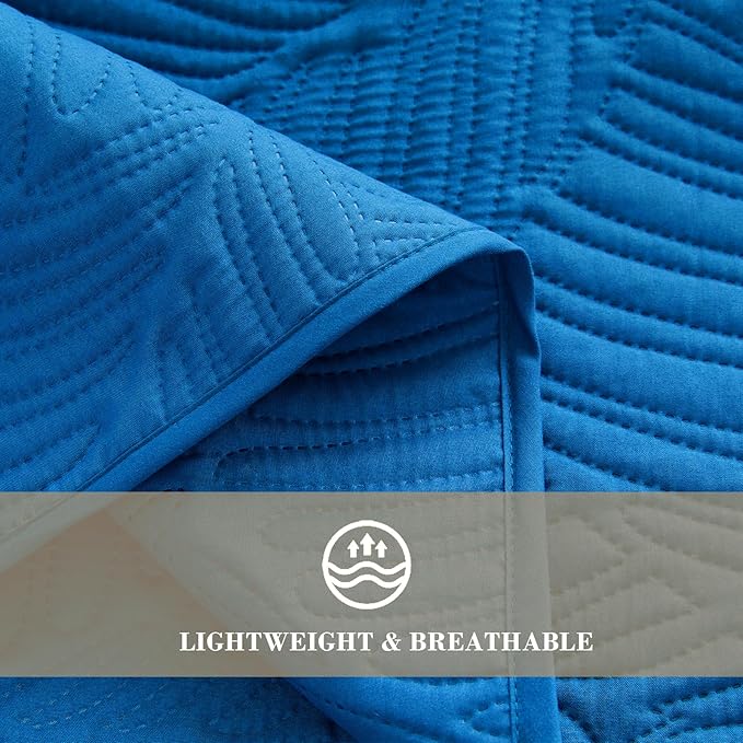 Exclusivo Mezcla King Size Quilt Bedding Set, Lightweight Royal Blue Quilts - Image 5