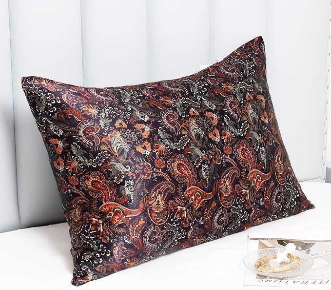 MANSPHIL Purple Paisley 100% Silk Pillowcases King Size, Bohomian Brown Floral - Image 4