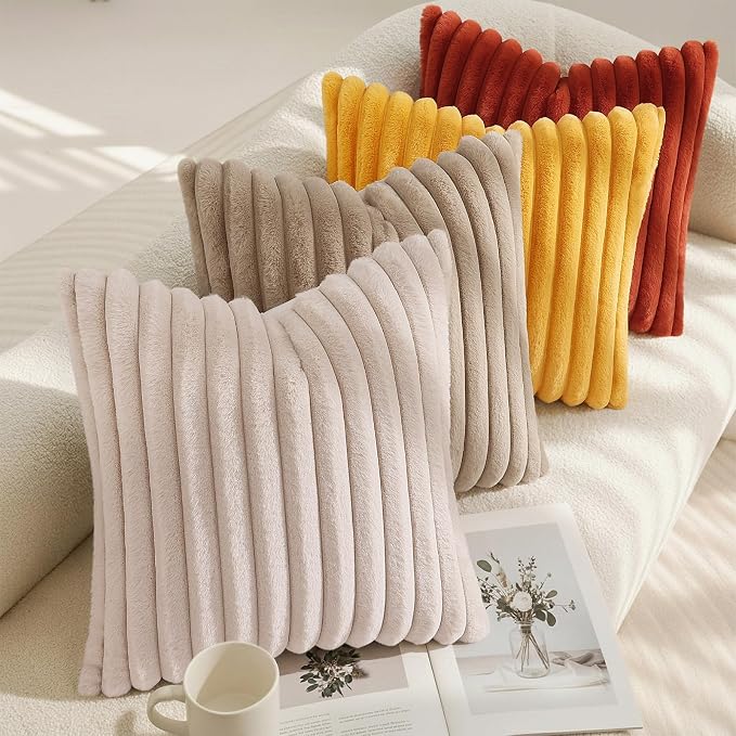 decorUhome Summer Cozy Faux Fur Throw Pillow Covers 18x18 Set of 2 Decorative - Image 7