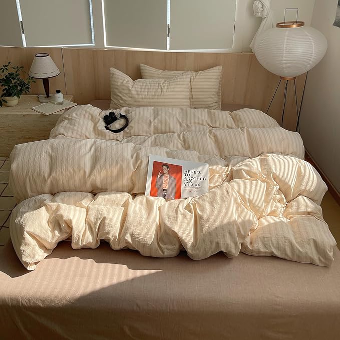 mixinni Retro Striped Duvet Cover Set Queen Size - Image 2