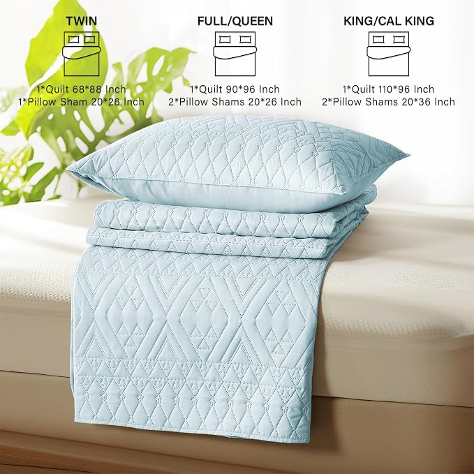 akkialla King/Cal King Size Quilt Bedding Set, Sky Blue Lightweight Microfiber - Image 6