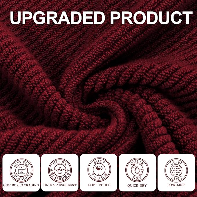 VOOVA & MOVAS Red Bath Towels, 4 Pack Large 30" x 56" - Image 2