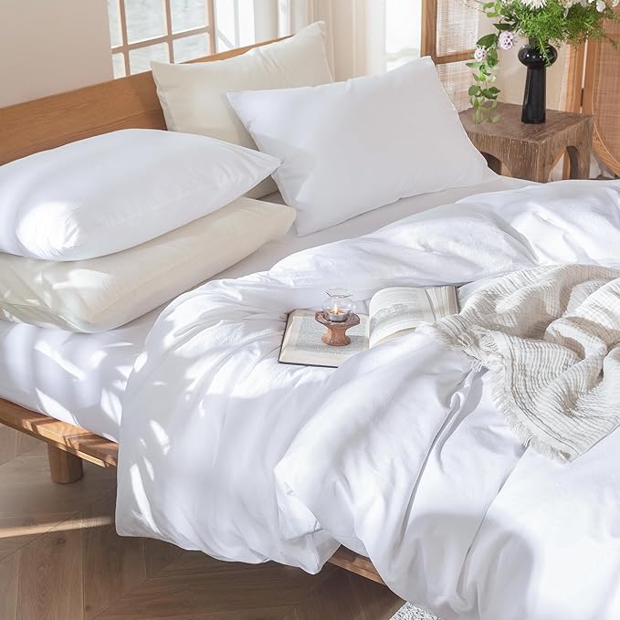 MooMee Bedding Duvet Cover Set 100% Washed Cotton Linen Like Textured - Image 6