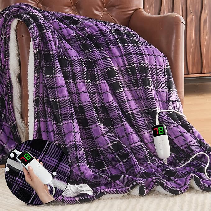 Purple Heated Blanket Electric Throw, 50X60 Heating Throw by OCTROT