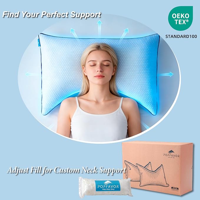 Cooling Pillow Queen Size, Shredded Memory Foam Adjustable Loft, Slow Rebound - Image 5