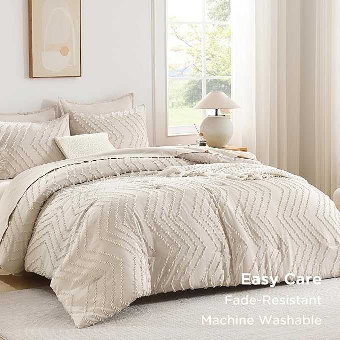 Andency Oversized King Comforter Set 120x98 Beige, Boho Oversize King Cream - Image 3