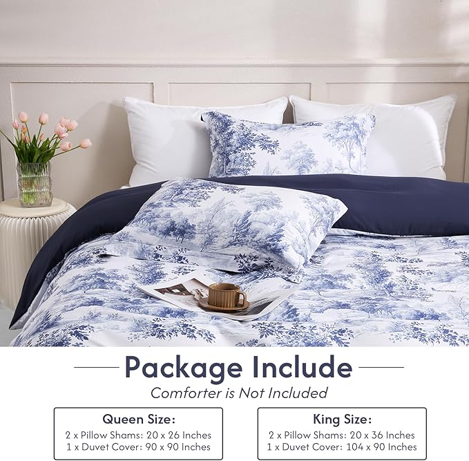 LONAVA King Botaincal 3 Pcs Duvet Cover Set, Breathable Soft Microfiber Navy - Image 6