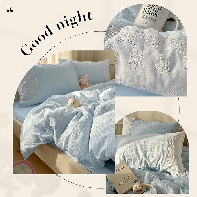 mixinni Blue Gingham Duvet Cover King Size - Image 5