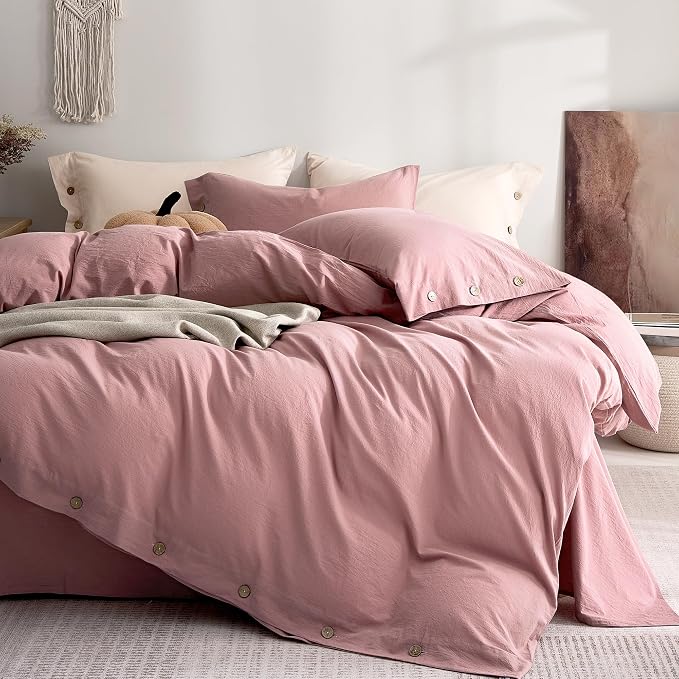 JELLYMONI 100% Washed Cotton Duvet Cover Queen – Soft, Breathable Linen-Look by JELLYMONI