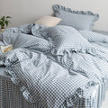 MKXI Blue and White Gingham Duvet Cover King Size, 3-Piece Bedding Set by MKXI