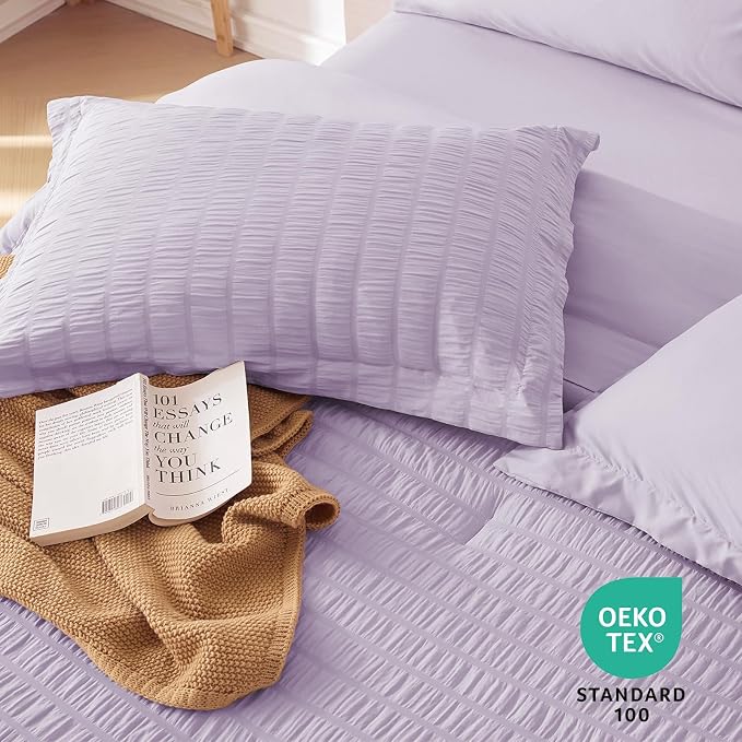 MUXHOMO 5 Pieces Twin Comforter Set, Seersucker Bed in a Bag Twin Size - Image 9