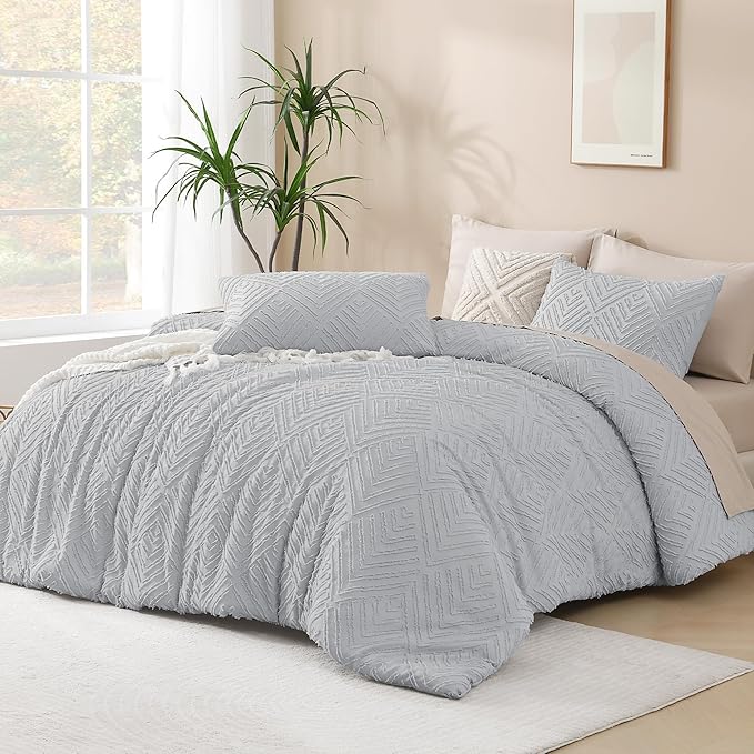 Andency Light Grey Comforter Oversized King Size Set 120''x98'', 3 Pieces Gray by Andency