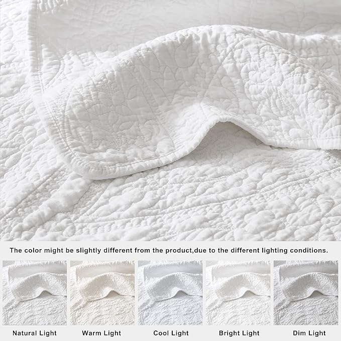 palassio White Paisley 100% Cotton Quilt Queen Size Bedding Sets - Image 6