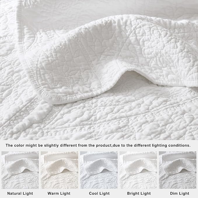 PALASSIO White Paisley 100% Cotton Quilt California Cal King Size Bedding Sets - Image 6