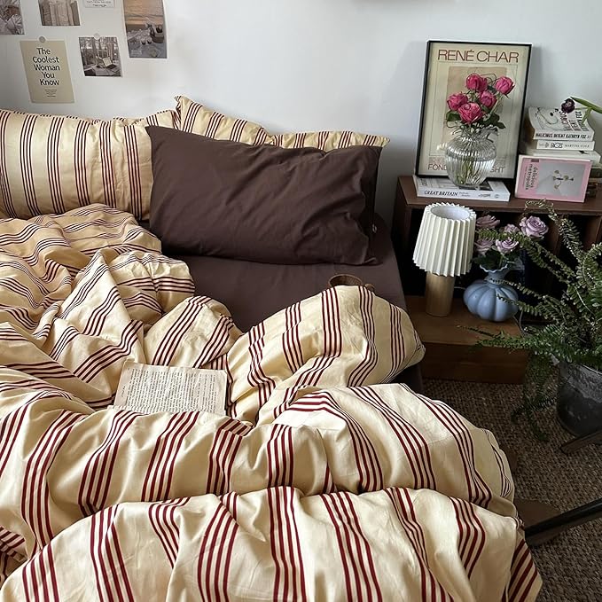 mixinni Retro Striped Duvet Cover Set Queen by mixinni