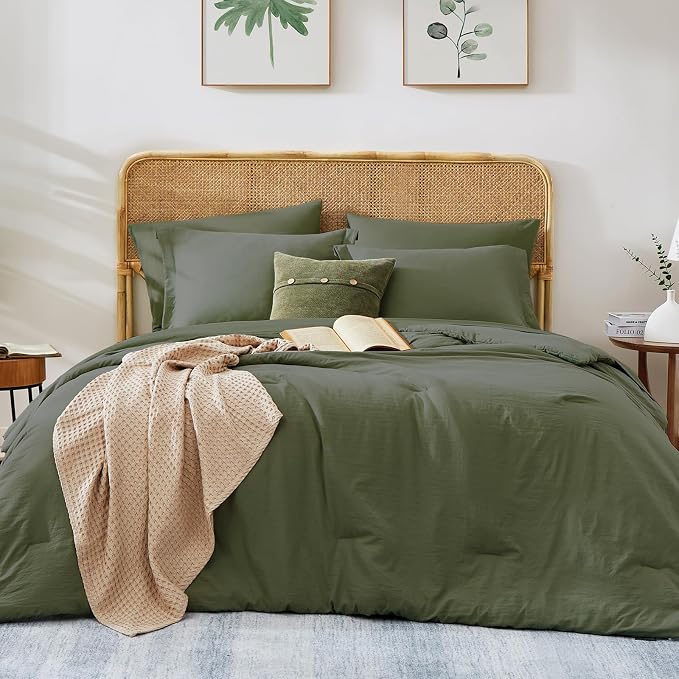 WRENSONGE Queen Comforter Set- 7 Pieces Soft Olive Green Bed in a Bag - Image 2