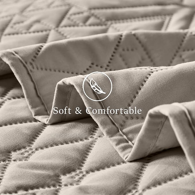 akkialla Full/Queen Quilt Set, Taupe Lightweight Microfiber Bedspread Coverlet - Image 6
