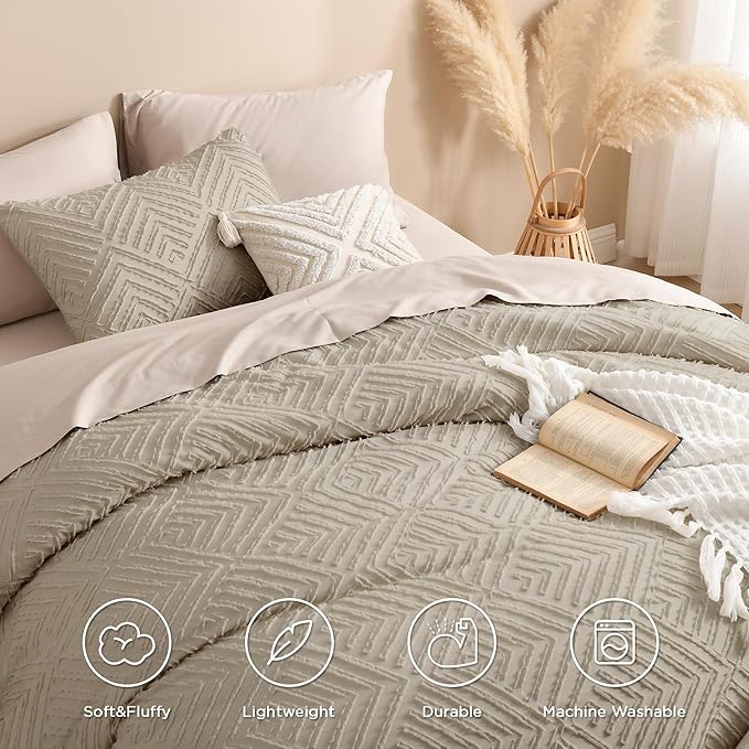 Andency Oatmeal Comforter California King Size, 3 Pieces Boho Bedding Set & - Image 4