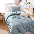 Wake In Cloud - Cotton Duvet Cover Set, Twin Size, Light Denim Blue, 100% by WakeInCloud