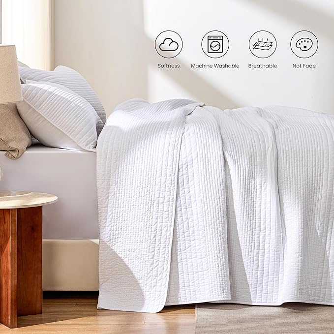 Love's cabin King Size Cotton Quilt Set, 100% Cotton Fabric Striped Textured - Image 5