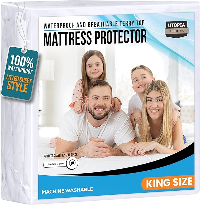 King Size Mattress Protector Waterproof, Premium 200 GSM Terry Mattress Cover by UTOPIABEDDING