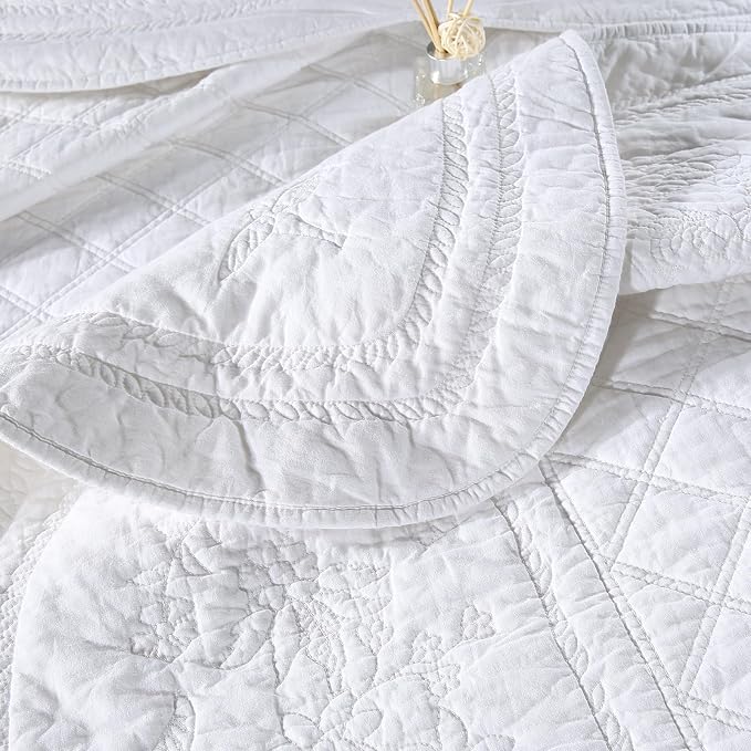 ROOMLIFE Quilt Set King Size 3D Floral Embroidery Pattern 3-Piece Cotton - Image 7