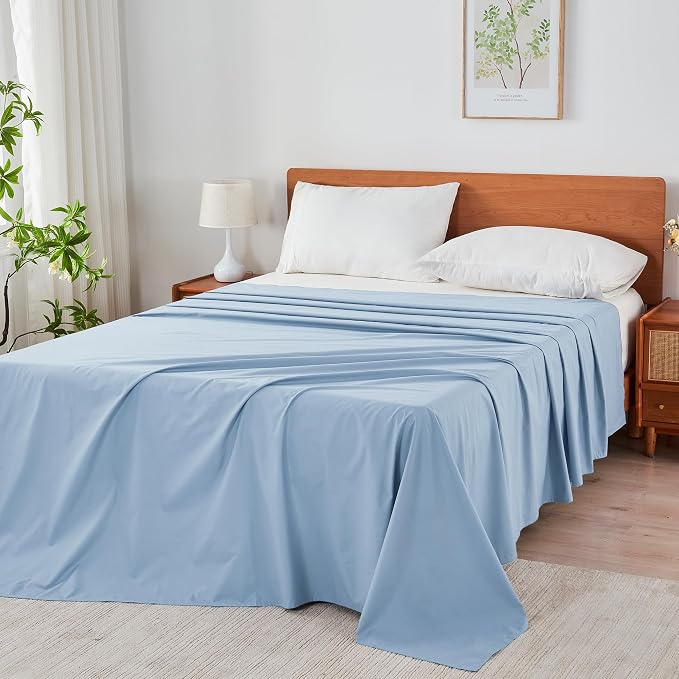 Full Size Flat Sheet 4 Pack, 100% Cotton Percale Flat Bed Sheet, Breathable & - Image 8