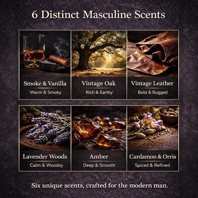 Candles for Men, 6 Pack Soy Wax Gift Set, 300H Long Lasting Home Fragrance - Image 3