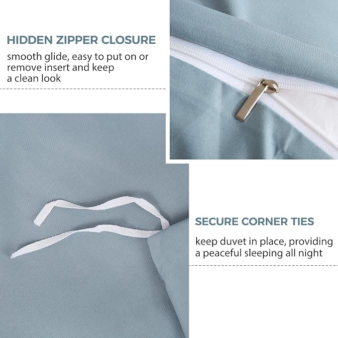 JSD Dusty Blue Duvet Cover Set Twin Size, 2 Piece Microfiber Kids Duvet Cover - Image 3