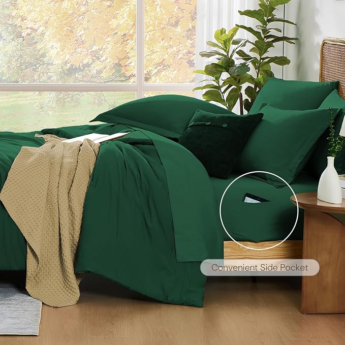 WRENSONGE King Size Comforter Set- 7 Pieces Soft Emerald Green Bed in a Bag King - Image 5